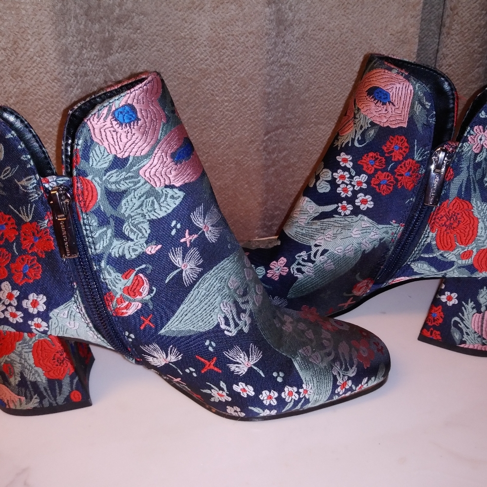 Vince Camuto Floral Embroidered Ankle Boots - Blue and Red